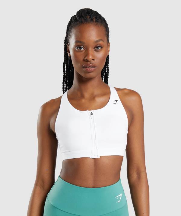 Damske Športové Podprsenky Gymshark Zip Up Biele | RD5169320